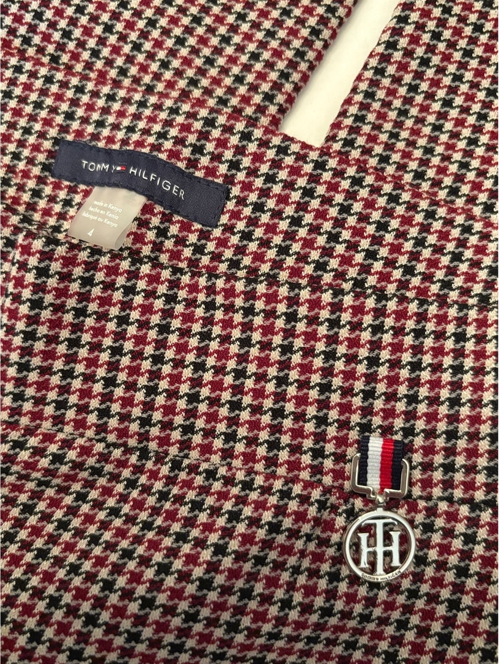 Tommy Hilfiger Red, Black and White Houndstooth Pull On Stretch Pants 4
